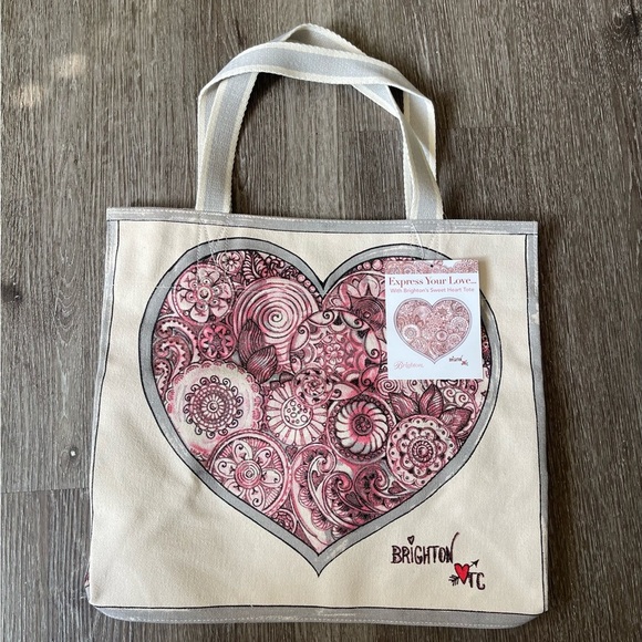 Brighton Handbags - Brighton Cream and Pink Heart Tote Bag